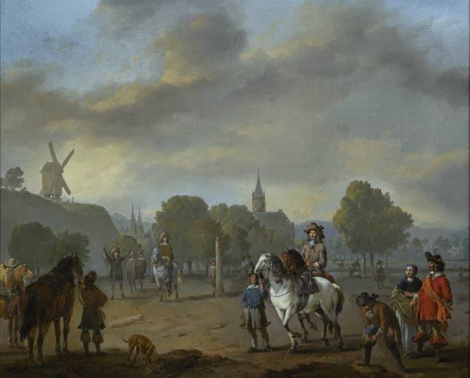 Johannes Lingelbach - Riding Lessons on a Town Square | MasterArt